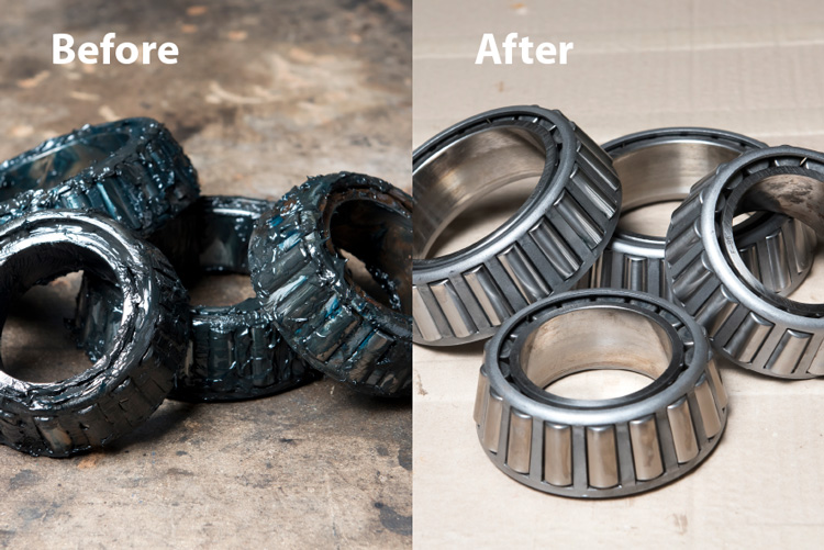 Greasy parts and cleaned parts